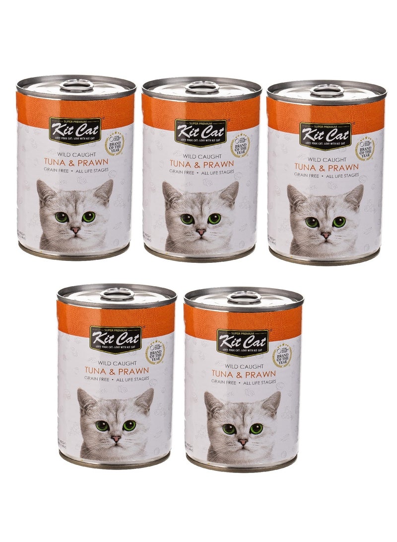 Kit Cat Wild Caught Tuna with Prawn Canned Cat Wet Food 5X400g - Image 1