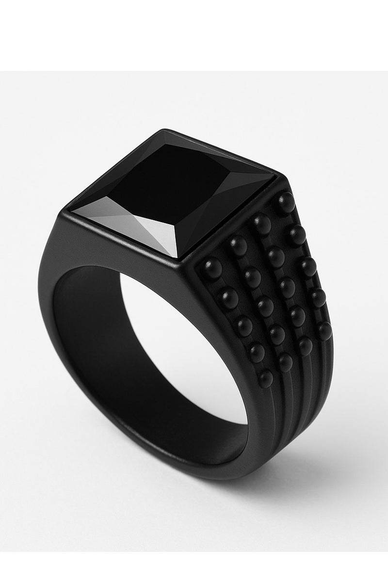 ROMAD Elegant black men’s ring with a polished black stone, radiating luxury and mystery. - Image 3