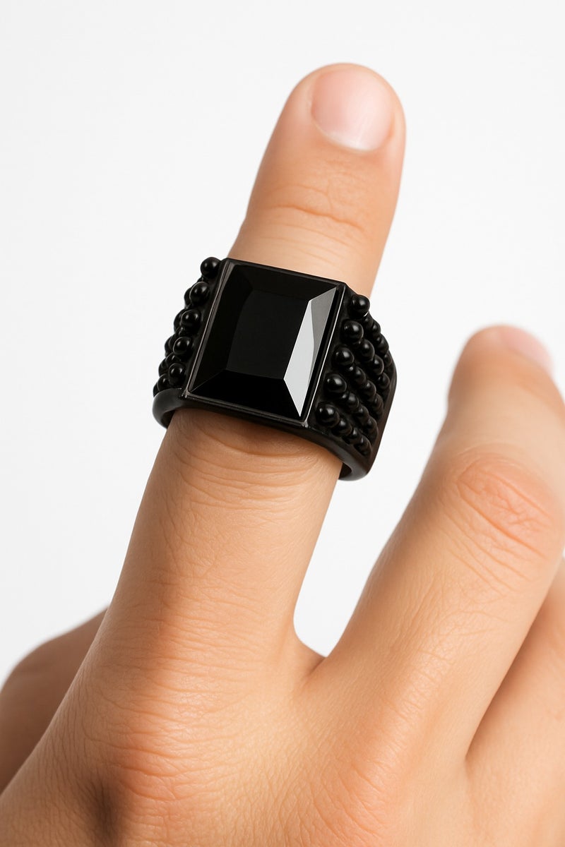 ROMAD Elegant black men’s ring with a polished black stone, radiating luxury and mystery. - Image 4