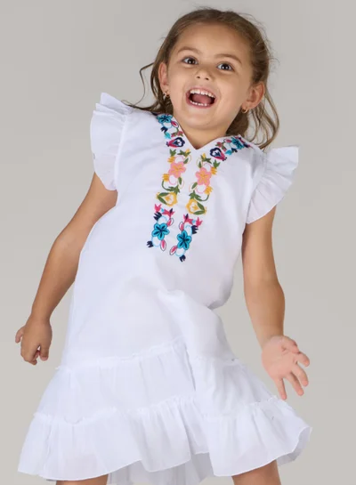 Just Nature Embroidered Dress with Butterfly Sleeves
