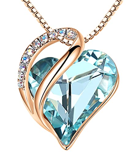 Leafael Rose Gold Plated Necklace for Women: Heart Shaped Light Blue Crystal Center, March Birthstone, Dazzling Cubic Zirconia, Hypoallergenic Chain (18"+2"), Timeless Jewelry Gifts for Her - Image 1