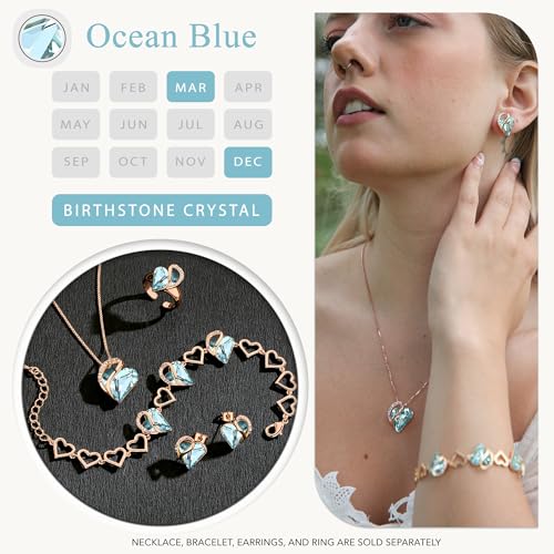 Leafael Rose Gold Plated Necklace for Women: Heart Shaped Light Blue Crystal Center, March Birthstone, Dazzling Cubic Zirconia, Hypoallergenic Chain (18"+2"), Timeless Jewelry Gifts for Her - Image 5