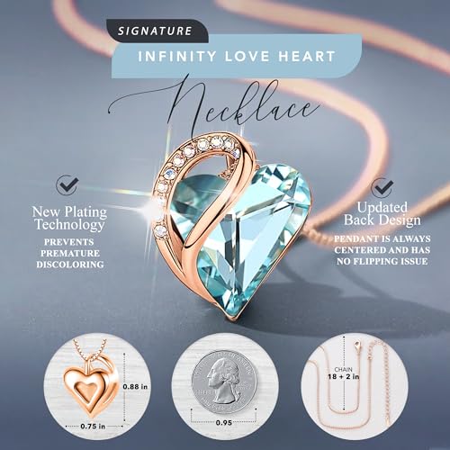 Leafael Rose Gold Plated Necklace for Women: Heart Shaped Light Blue Crystal Center, March Birthstone, Dazzling Cubic Zirconia, Hypoallergenic Chain (18"+2"), Timeless Jewelry Gifts for Her - Image 4