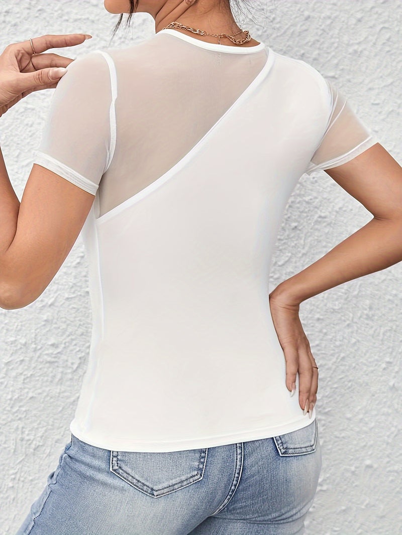 Sexy Mesh Panel T-Shirt Slim Fit Women Top - Image 5