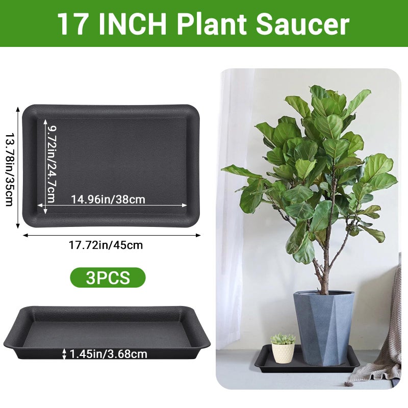 GREANER 17 Inch Plastic Plant Saucer, Black Trays for Plants, Flower Pot No Holes Plant Drip Trays, Heavy Duty Plastic Plant Saucers for Indoors Outdoors - Image 2