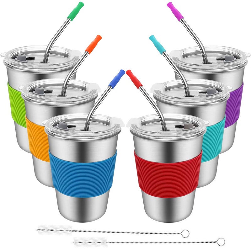 SSAWcasa Stainless Steel Kids Cups, 6 Pack 12oz Leak Proof Kids Straw Cup Sippy Tumblers with Lid and Straw, Unbreakable Water Drinking Glasses, BPA-Free Metal Mug for Toddler Children Adult Indoor Outdoor - Image 1