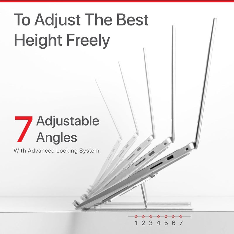MegaStro ® Laptop Stand for Desk with 7 Adjustable Angles, Aluminum Ergonomic Foldable Portable Compatible with All Brands 6-17.3 [with Pouch] [with Wire Protectors] (Metallic Silver) - Image 4