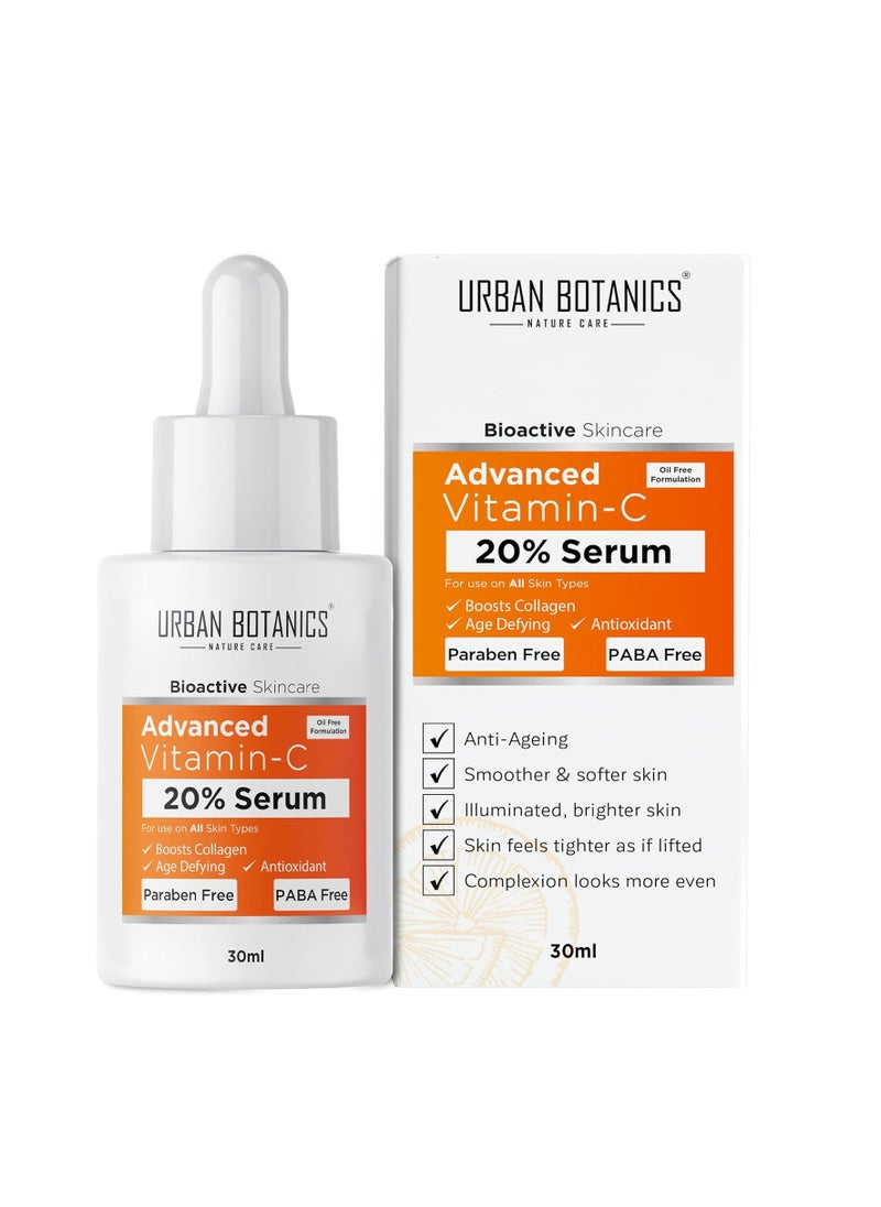 UrbanBotanics Men & Women Advanced Vitamin C Face Serum with Hyaluronic Ferulic & Kojic Acid Niacinamide Green Tea 30ml  - Image 1