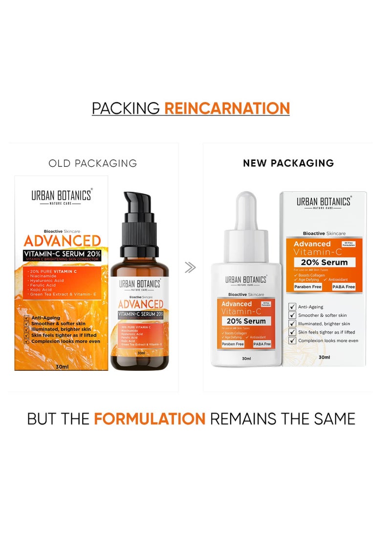 UrbanBotanics Men & Women Advanced Vitamin C Face Serum with Hyaluronic Ferulic & Kojic Acid Niacinamide Green Tea 30ml  - Image 2
