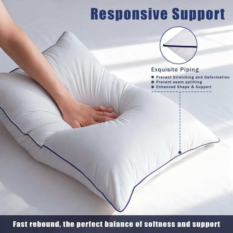 OKBA Throw Pillow Inserts Set of 2-Fluffy Square Cushions with 100% Cotton Covers-Decorative White Pillow Fillers for Sofa, Bed, Couch, Living Room, Indoor Hotel Pillows (12x20 Inch (Pack of 2)-Blue Edge) - Image 3