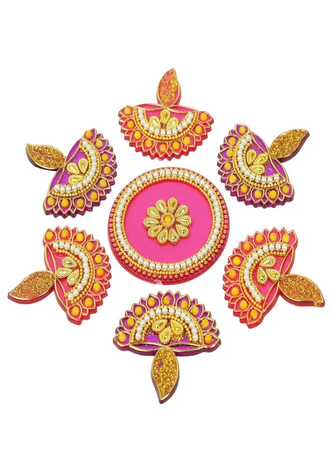 Aditri Creation Designer Floor Rangoli Reusable Small Acrylic Rangoli Gift for Home Interior Floor Indian Traditional Festival Diwali Decorations Home Decor and New Year Return Gifting (Size:- 7") (Pink & Purple) - Image 3