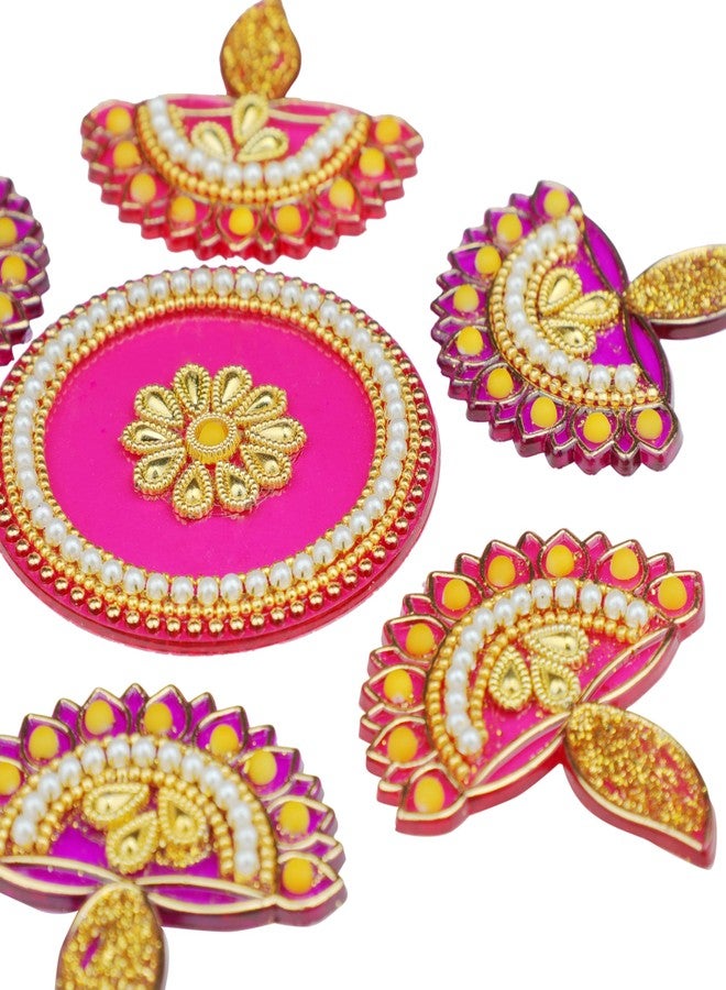 Aditri Creation Designer Floor Rangoli Reusable Small Acrylic Rangoli Gift for Home Interior Floor Indian Traditional Festival Diwali Decorations Home Decor and New Year Return Gifting (Size:- 7") (Pink & Purple) - Image 2