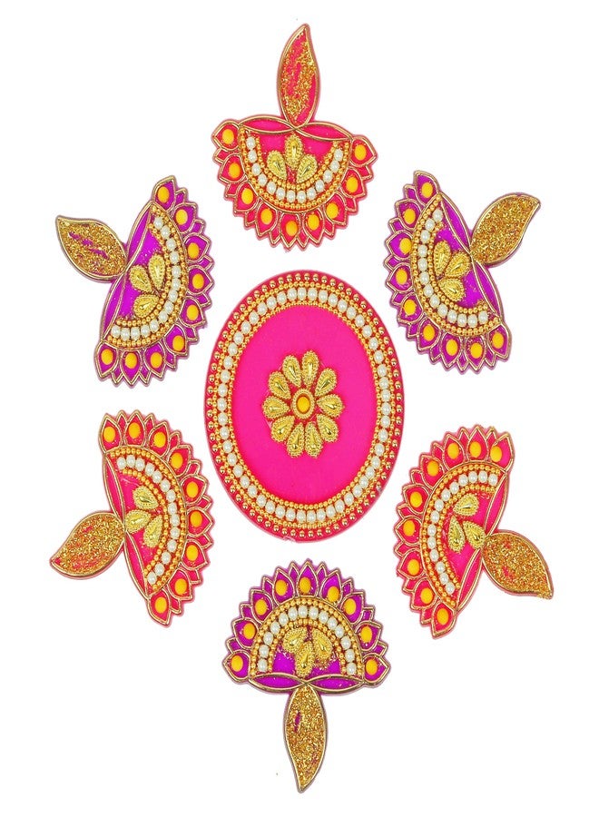 Aditri Creation Designer Floor Rangoli Reusable Small Acrylic Rangoli Gift for Home Interior Floor Indian Traditional Festival Diwali Decorations Home Decor and New Year Return Gifting (Size:- 7") (Pink & Purple) - Image 1