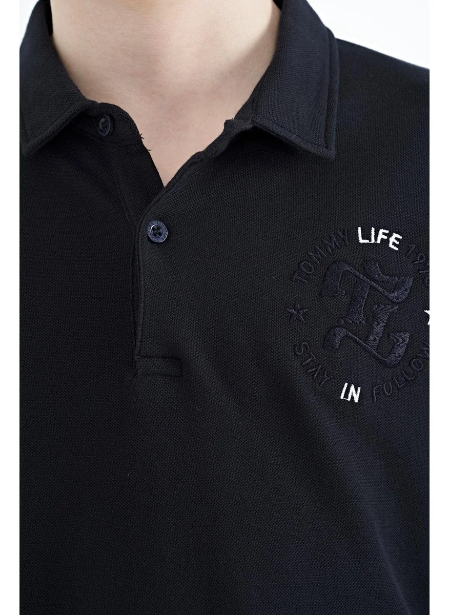 Tommy Life Navy Blue Sleeve Chest Embroidery Detailed Standard Pattern Polo Collar Boy T-Shirt - 11086