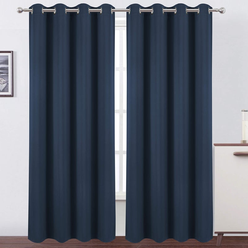 LEMOMO Navy Blue Thermal Blackout Curtains/52 x 108 Inch/Set of 2 Panels Room Darkening Curtains for Bedroom - Image 1