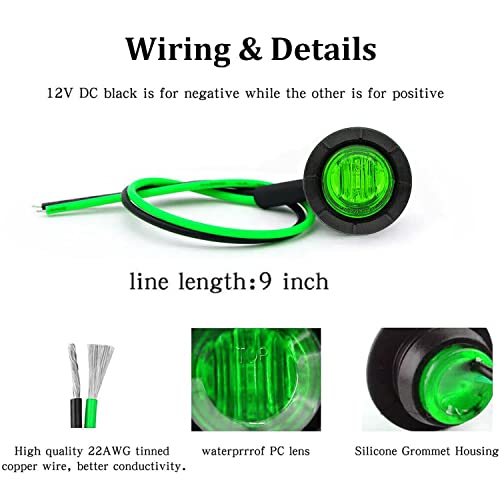 FXC 10x 3/4" ضوء LED للتخليص دائري أمامي خلفي جانبي لمؤشرات الضوء للشاحنة السيارة الحافلة المقطورة الفان القافلة القارب، ضوء خلفي فرامل (أخضر، 12 فولت) - Image 4