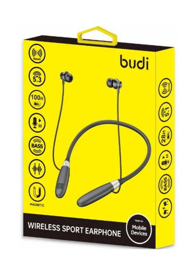 budi - Budi EP05B Sport Headphone Wireless Neckband Bluetooth 5.3 Black - Image 1