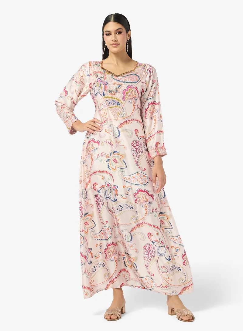 ARABIAN CLOSET Embellished Belted Jalabiya