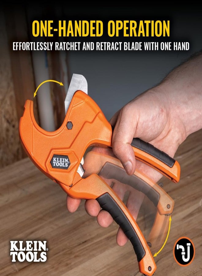 Klein Tools 50063 Ratcheting PVC Pipe Cutter, Cuts 1-1/4-Inch I.D. PVC, CPVC, PEX Pipes, One-Handed Operation, Replaceable Blades - Image 3