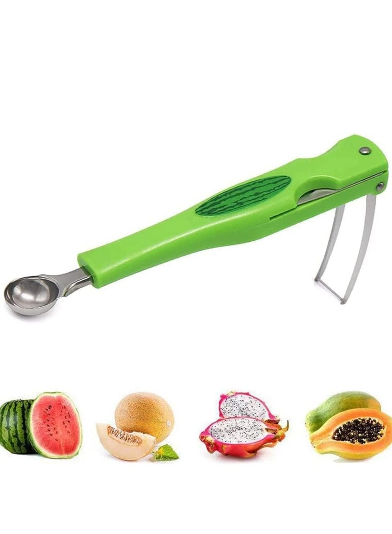 3 in 1 Watermelon Slicer Cutter, Multifunctional Watermelon Splitter Watermelon Cutting with Ball Scoop and Fork, Stainless Steel Fruit Forks Slicer  - Image 1