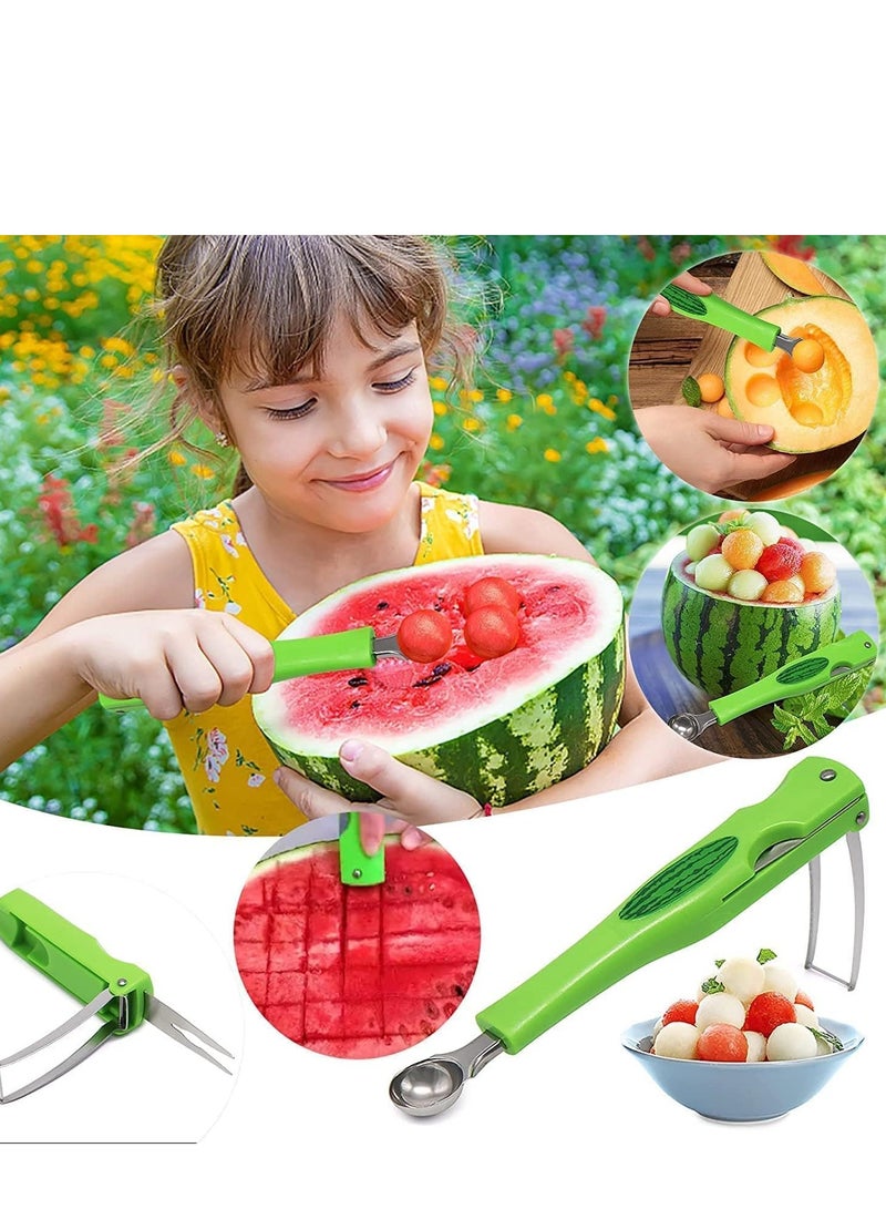 3 in 1 Watermelon Slicer Cutter, Multifunctional Watermelon Splitter Watermelon Cutting with Ball Scoop and Fork, Stainless Steel Fruit Forks Slicer  - Image 2