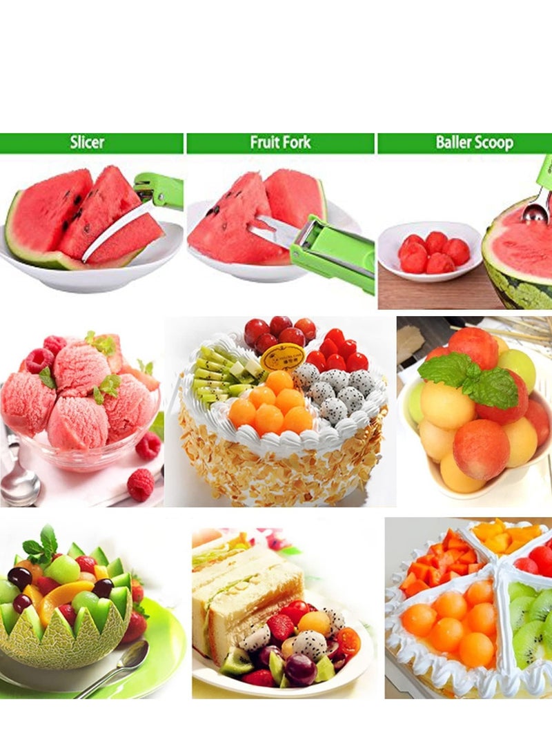 3 in 1 Watermelon Slicer Cutter, Multifunctional Watermelon Splitter Watermelon Cutting with Ball Scoop and Fork, Stainless Steel Fruit Forks Slicer  - Image 3
