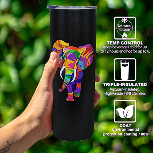 Mofvugz Colorful Elephant Cup with Lid and Straw - Skinny 20oz Thermal Insulated Water Bottle and Coffee Mug - Boho Decor, Gifts for Women and Men - Image 2