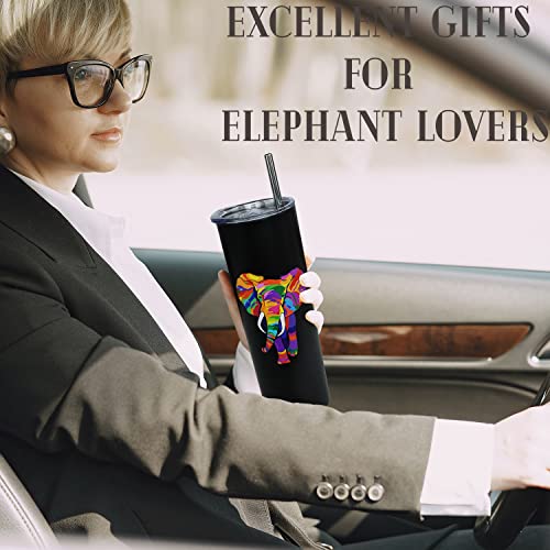 Mofvugz Colorful Elephant Cup with Lid and Straw - Skinny 20oz Thermal Insulated Water Bottle and Coffee Mug - Boho Decor, Gifts for Women and Men - Image 5