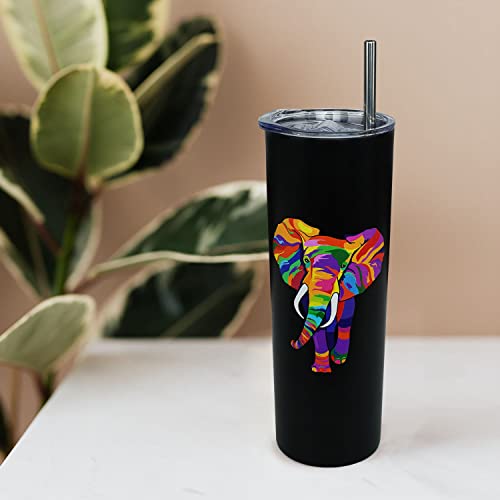 Mofvugz Colorful Elephant Cup with Lid and Straw - Skinny 20oz Thermal Insulated Water Bottle and Coffee Mug - Boho Decor, Gifts for Women and Men - Image 4