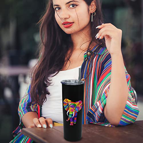 Mofvugz Colorful Elephant Cup with Lid and Straw - Skinny 20oz Thermal Insulated Water Bottle and Coffee Mug - Boho Decor, Gifts for Women and Men - Image 3