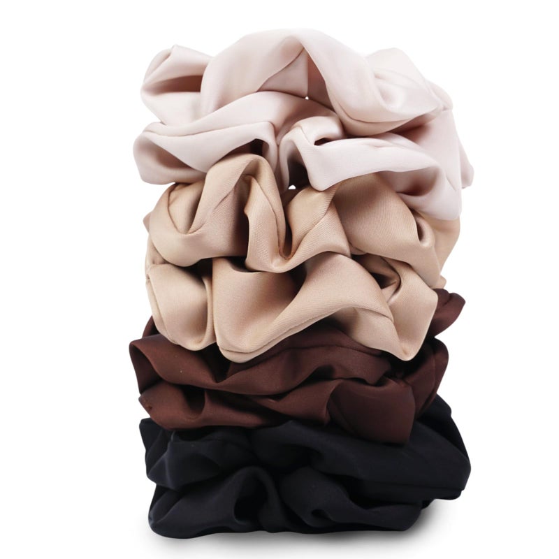 SEVEN STYLE Satin Scrunchies for Women â€“ 8PCS Neutral Silk Hair Ties Set (Black, Blonde, Dark Brown, Light Brown) â€“ No Crease, Frizz-Free, Gentle Elastic Hair Bands, Soft & Stylish Everyday Hair Accessories Gifts - Image 1