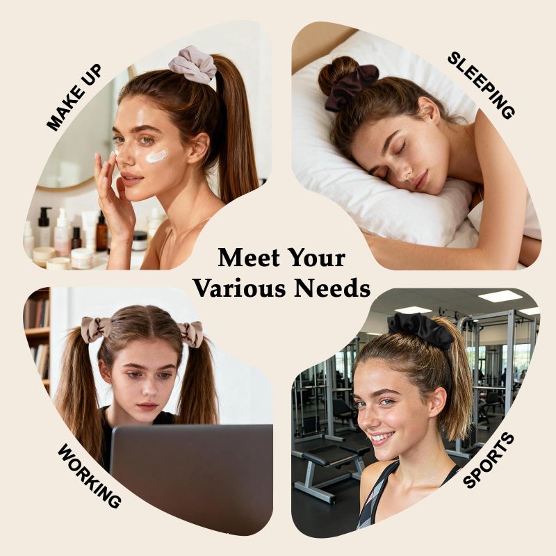 SEVEN STYLE Satin Scrunchies for Women â€“ 8PCS Neutral Silk Hair Ties Set (Black, Blonde, Dark Brown, Light Brown) â€“ No Crease, Frizz-Free, Gentle Elastic Hair Bands, Soft & Stylish Everyday Hair Accessories Gifts - Image 5