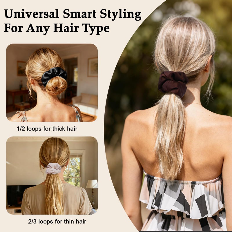 SEVEN STYLE Satin Scrunchies for Women â€“ 8PCS Neutral Silk Hair Ties Set (Black, Blonde, Dark Brown, Light Brown) â€“ No Crease, Frizz-Free, Gentle Elastic Hair Bands, Soft & Stylish Everyday Hair Accessories Gifts - Image 4