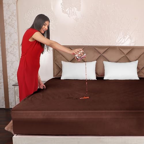 AVI Terry Cotton Ultra Soft Waterproof Bed Mattress Protector King Size 78x72 inch | Breathable Washable Elastic Fitted Mattresses Cover for King Size Bed (6.5x6 feet, Brown - Fit On 2-10 Inch) - Image 1