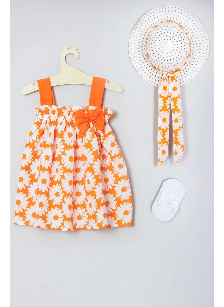 ادا بيبيك تشوكوك Ada Baby Child Hat Floral Patterned Dress Ballerina Socks Set 012