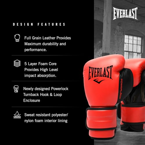 Everlast Powerlock 2 Hook & Loop Boxing Gloves | Fight Training Gloves | Hook and Loop with Durable Hand & Wrist Support | Heavy Bag & Fitness Training (Red, 16 oz) - Image 3