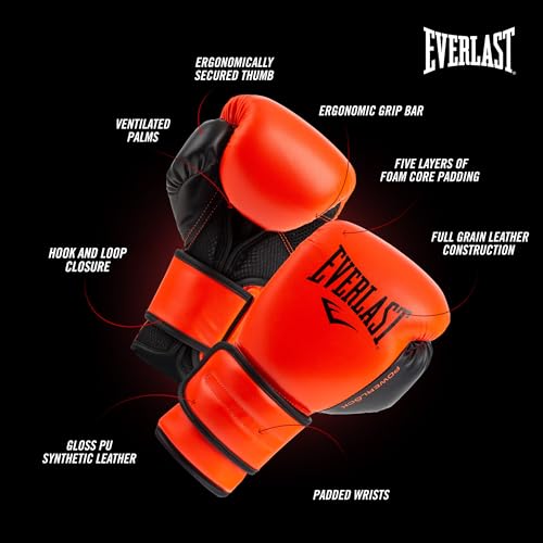 Everlast Powerlock 2 Hook & Loop Boxing Gloves | Fight Training Gloves | Hook and Loop with Durable Hand & Wrist Support | Heavy Bag & Fitness Training (Red, 16 oz) - Image 4