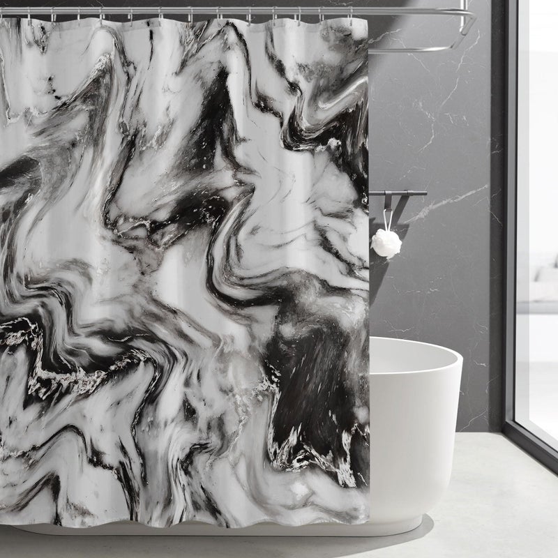 Gibelle Black and White Abstract Marble Shower Curtain for Modern Bathroom Decor Waterproof Fabric Shower Curtain Set 72 x 72