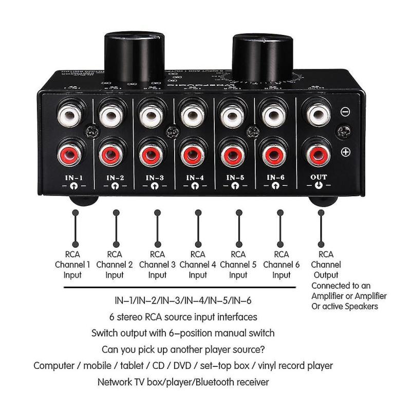 6-way Av Switch Rca Switcher 6 In 1 Out Composite Video L/r Audio Selector Box - Image 5