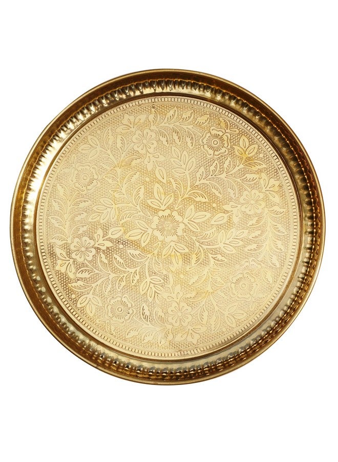 Pure Source India Handmade Flower Embossed Design Brass Puja Thali, Meenakari Pital Aarti Plate Used for Hindu Rituals Like Pooja, Karwa Chauth, Rakhi, Diwali, Return Gift Items (12 inches) - Image 1