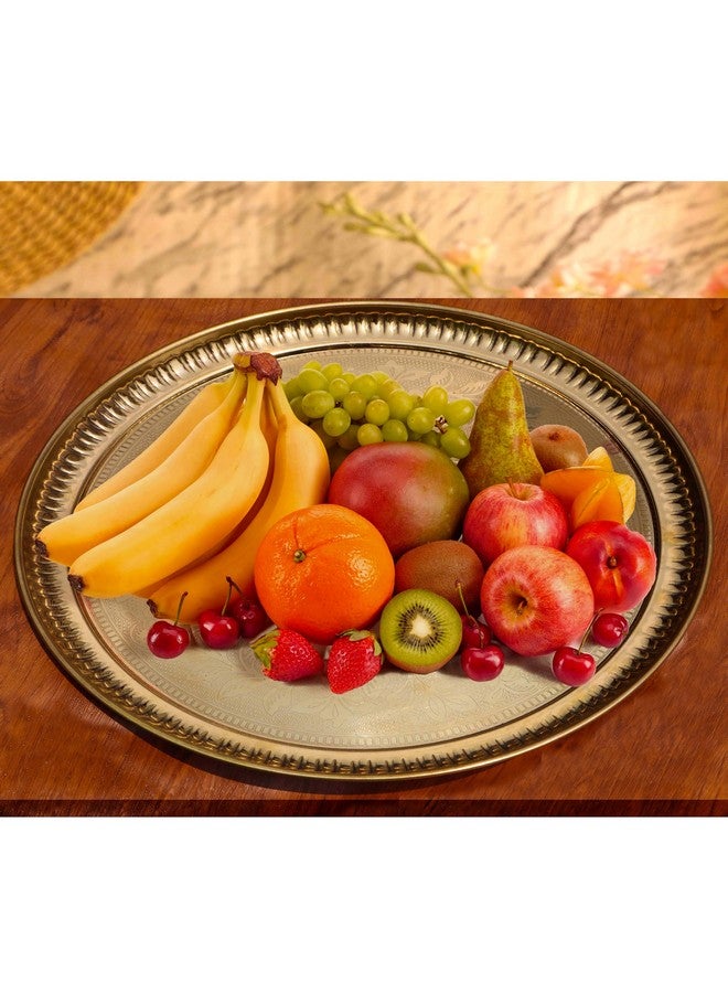 Pure Source India Handmade Flower Embossed Design Brass Puja Thali, Meenakari Pital Aarti Plate Used for Hindu Rituals Like Pooja, Karwa Chauth, Rakhi, Diwali, Return Gift Items (12 inches) - Image 2