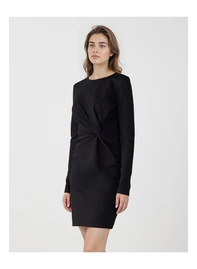 Jimmy Key Black Round-Neck Ruffle-Detail Knitted Mini Dress