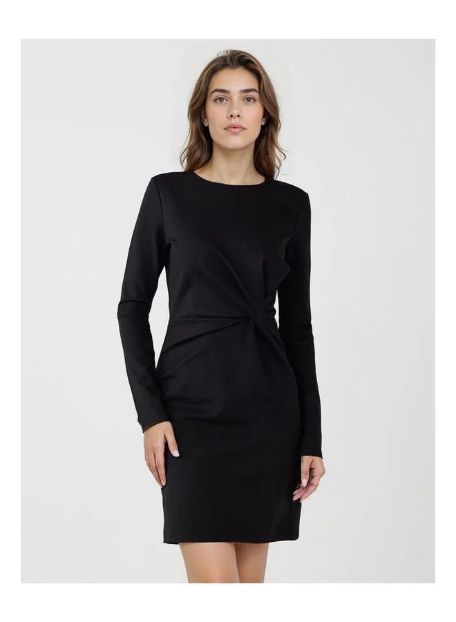 Jimmy Key Black Round-Neck Ruffle-Detail Knitted Mini Dress