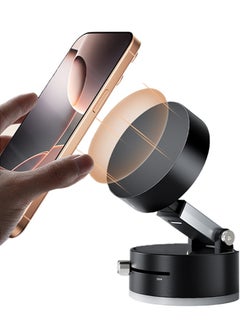 Magnetic Car Phone Holder, Suction Cup Mount, Multi-Angle Rotation, Includes Mirror Stickers, Magnetic Sheets, and Hex Wrench for Easy Installation