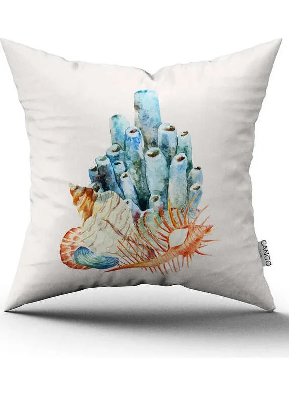 Cango Home Double Sided Blue Orange Marine Patterned Digital Printed Throw Pillow Cover CGH1168