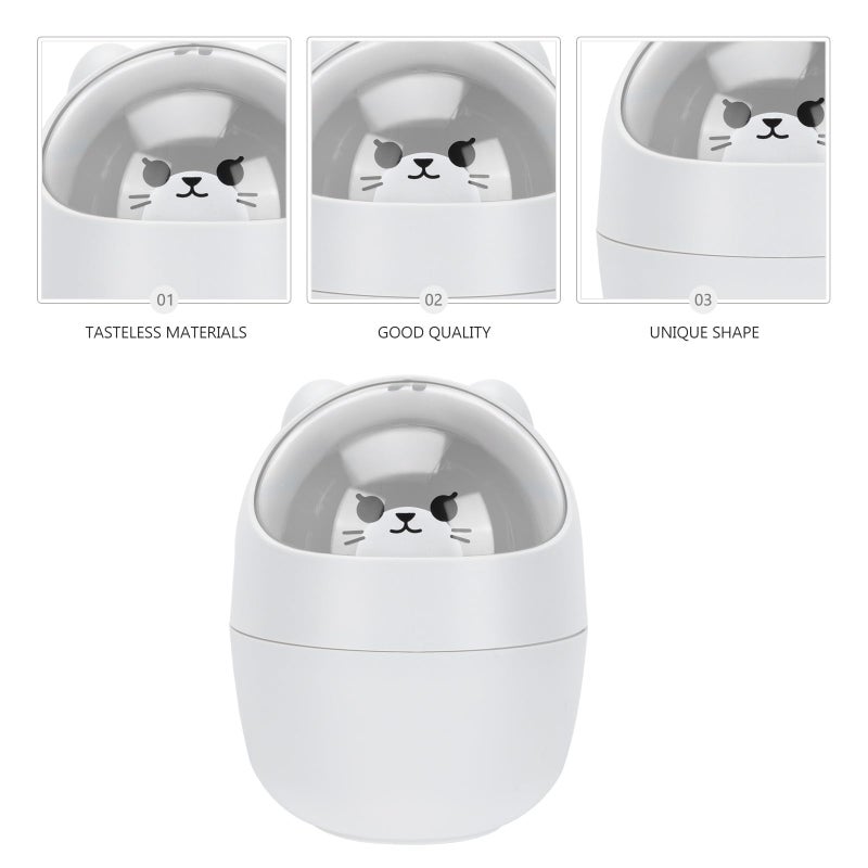 Gray Cat Mini Desktop Trash Can with Lid Cute Animal Waste Container for Office Dormitory - Image 4