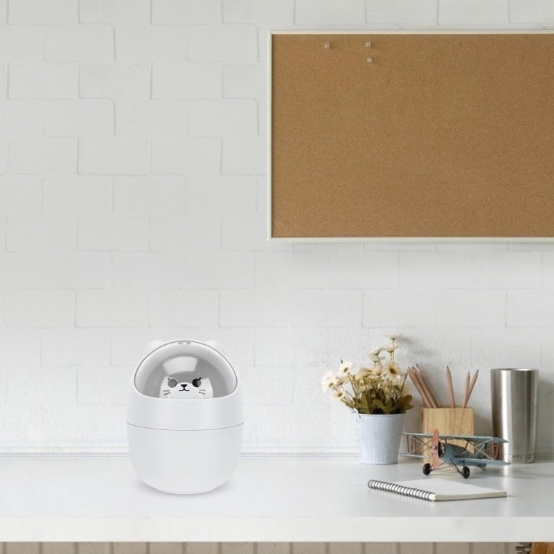 Gray Cat Mini Desktop Trash Can with Lid Cute Animal Waste Container for Office Dormitory - Image 5