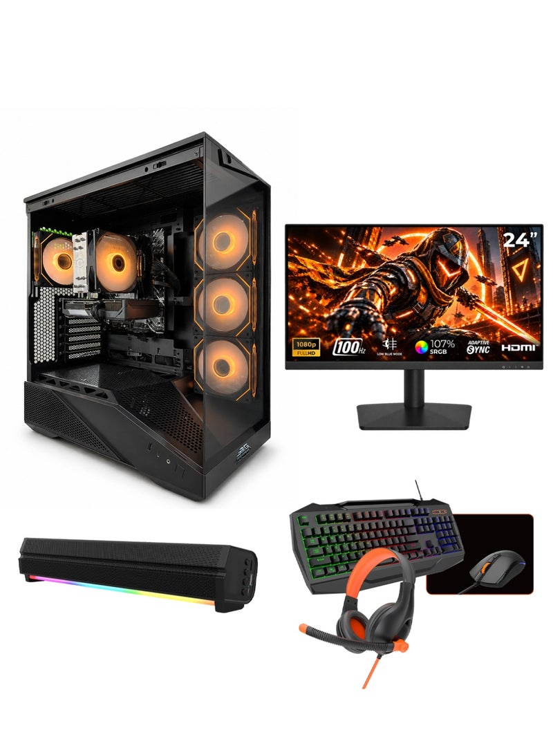 عرب جيمرز حزمة كمبيوتر الألعاب - Intel Core i5-12400F, NVIDIA GeForce RTX 5050 8GB, 16GB RAM, 1TB NVMe SSD, شاشة 24 بوصة FHD, لوحة مفاتيح, ماوس, سماعة رأس ومكبر صوت RGB للألعاب, ويندوز 11 برو - أسود - Image 1