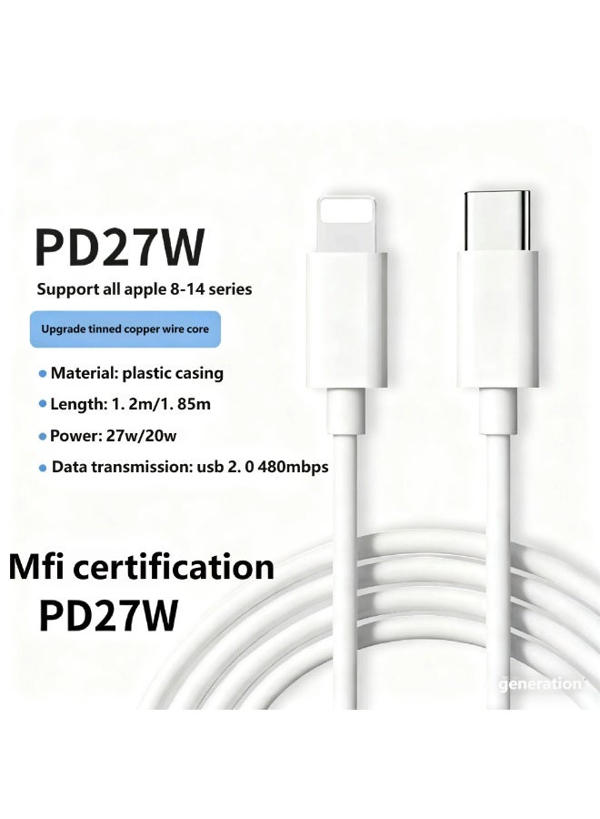 كابل شحن آيفون [مُشهَّد من MFi] كابل USB C إلى لينغتون شحن سريع بتقديم طاقة PD 27 واط لكابل آيفون لـ آيفون 14/14 برو/14 بلس/14 برو ماكس، آيباد برو، جميع أنماط آيفون 8-13 - Image 1
