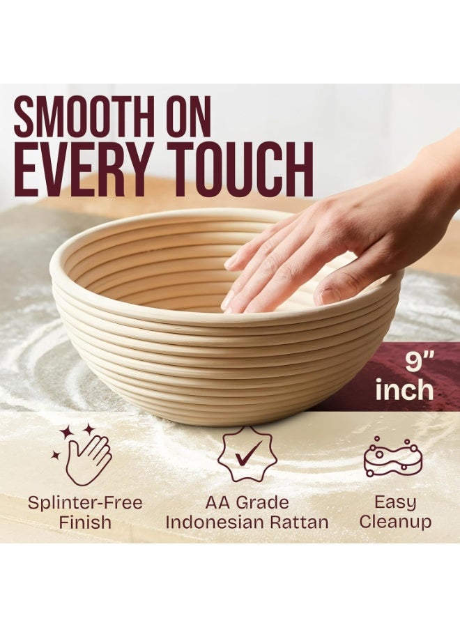 HOMESTAR Banneton Proofing Basket Set, Round 9" Sourdough Basket for Bread Making Tools, Artisan Baking Supplies Kit, Gifts for Bakers - Image 4